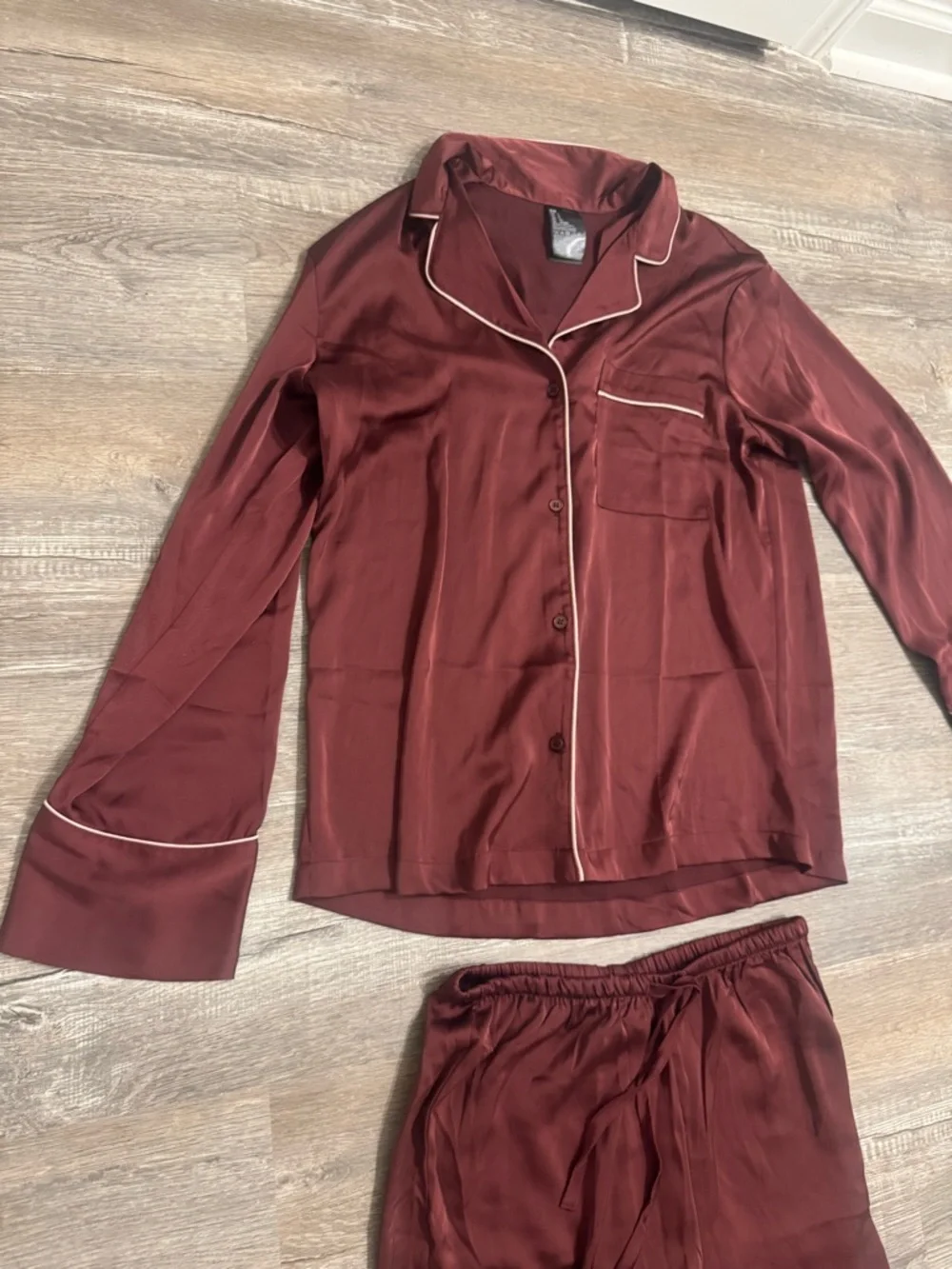 H&M Satin Pajama Set in Burgundy